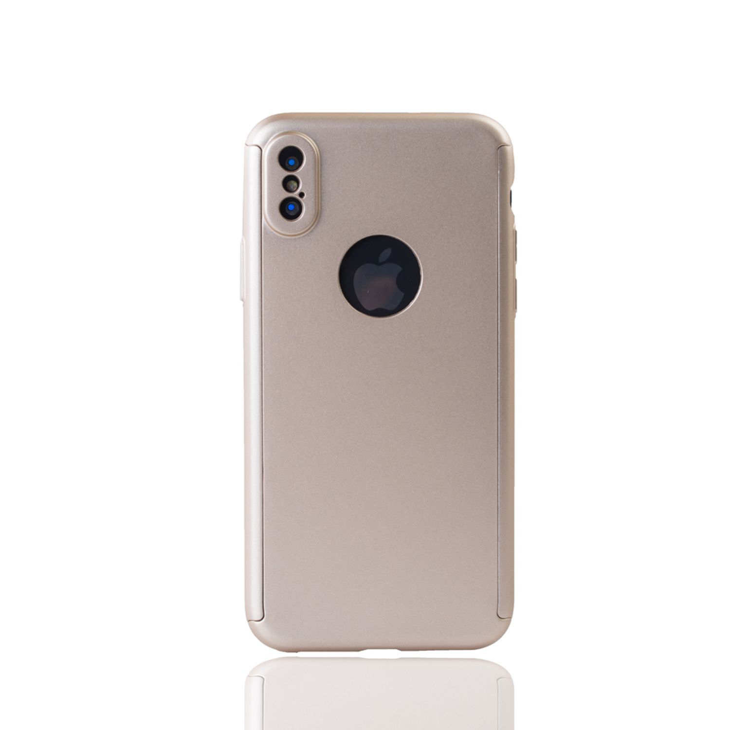 Hülle Handy Schutz für Apple iPhone XS Full Case Cover Displayschutz Bumper Gold