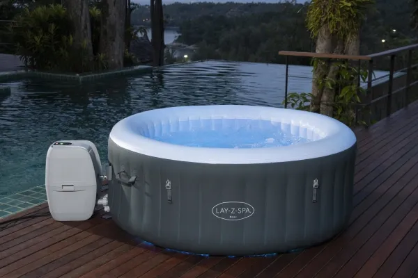 Bestway 60009, 669 L, 4 person(er), Rund, Boble/Jet massage, Acrylonitrilbutadienstyren, PVC, Grå, Hvid