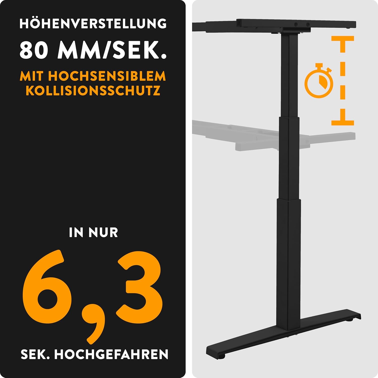 boho office® Höhenverstellbarer Schreibtisch 180 x 80 cm - Elektrisch stufenlos, inkl. Wireless Charger, Memoryfunktion, Kollisionsschutz - Basic Line Schwarz inkl. Tischplatte in Wildeiche