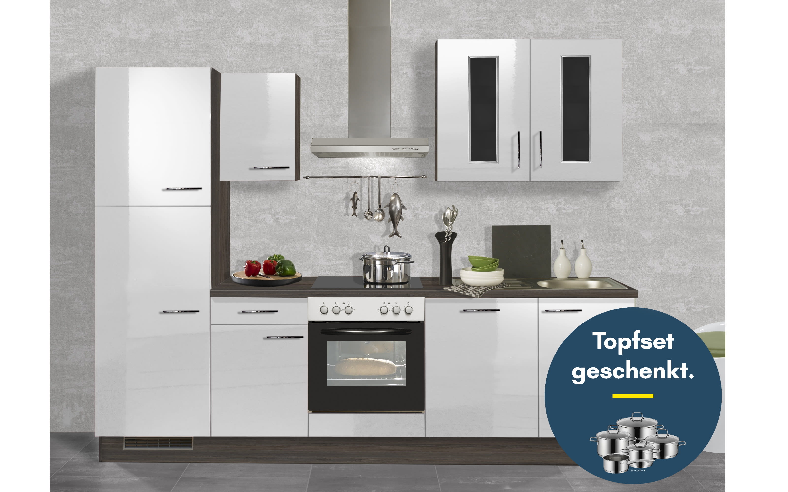 Einbauküche IP 4050, Hochglanz weiß, inkl. Elektrogeräte