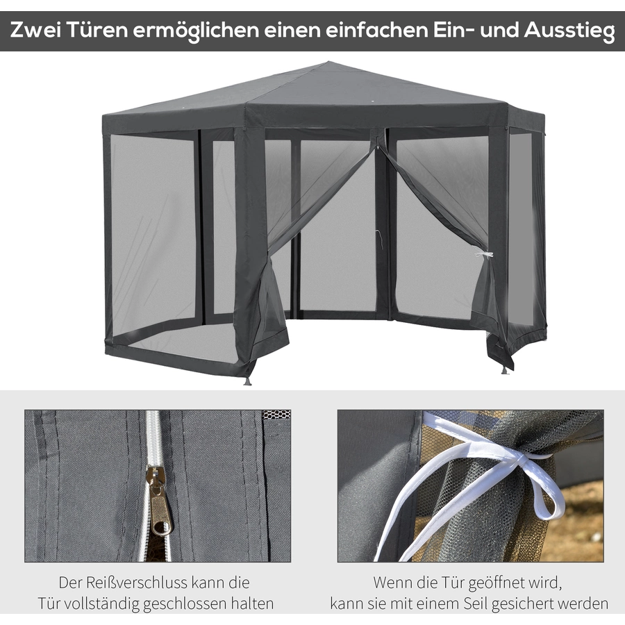 Outsunny Pavillon in sechseckiger Form grau