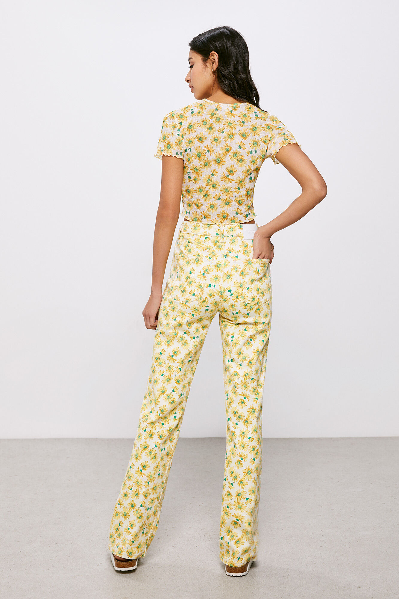 Calça jeans Flower Field - Marrom