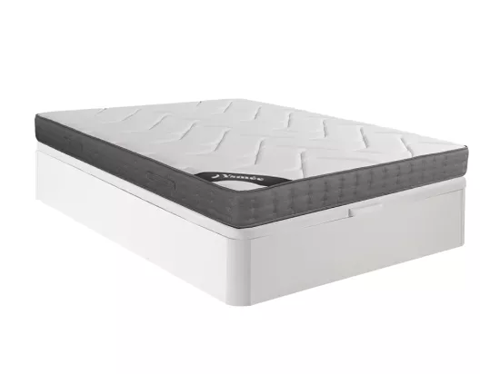 Ensemble 160 x 200 cm sommier coffre blanc + matelas ressorts ensachés 5 zones accueil mémoire de forme ép.23cm - BABYLONE de YSMÉE
