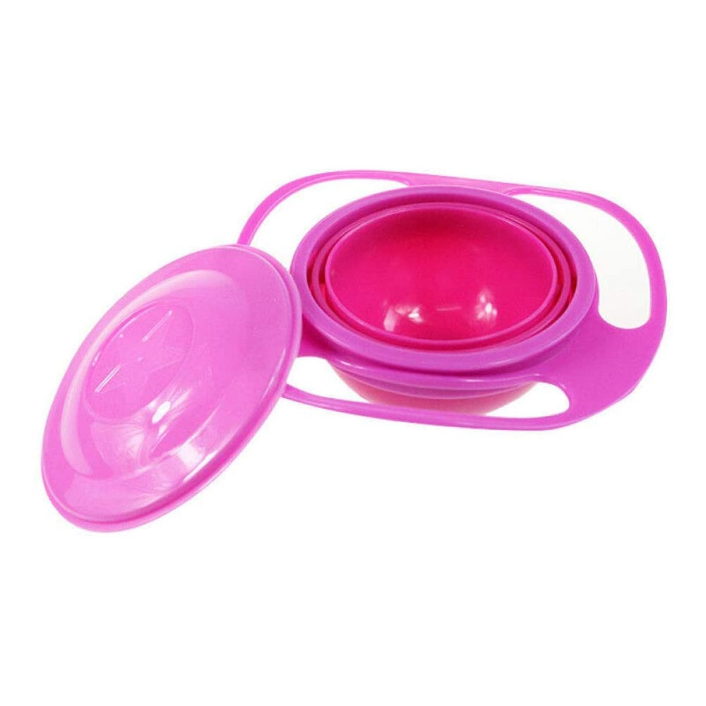Baby Gyro Bowl 360° Auslaufsicheres Kinder Geschirr Drehbare Schüssel Anti-Verschütten in Ufo Form   Deckel - Pink
