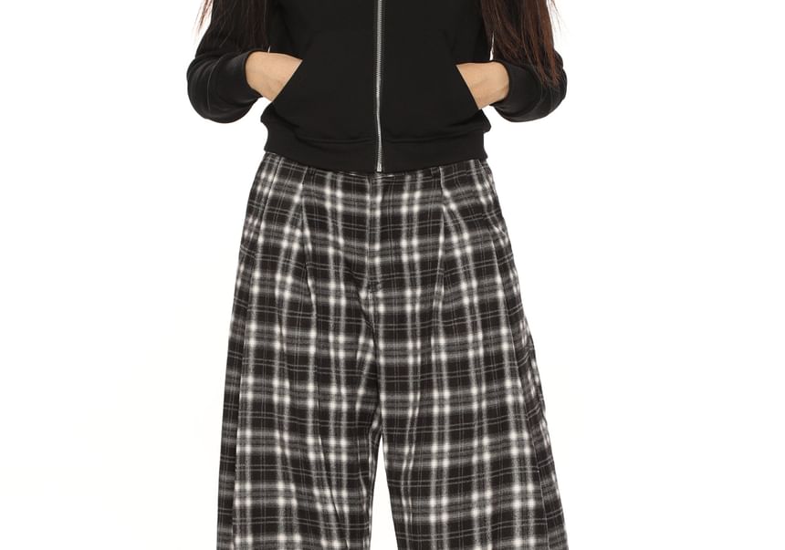 Berrytrix - Geruite broek met hoge taille en wijde pijpen