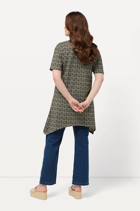 Longshirt, A-Linie, V-Ausschnitt, Halbarm, Biobaumwolle