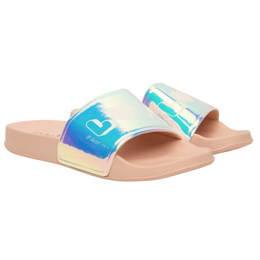 Mules à bride iridescente et print Love pour fille - Gris chiné