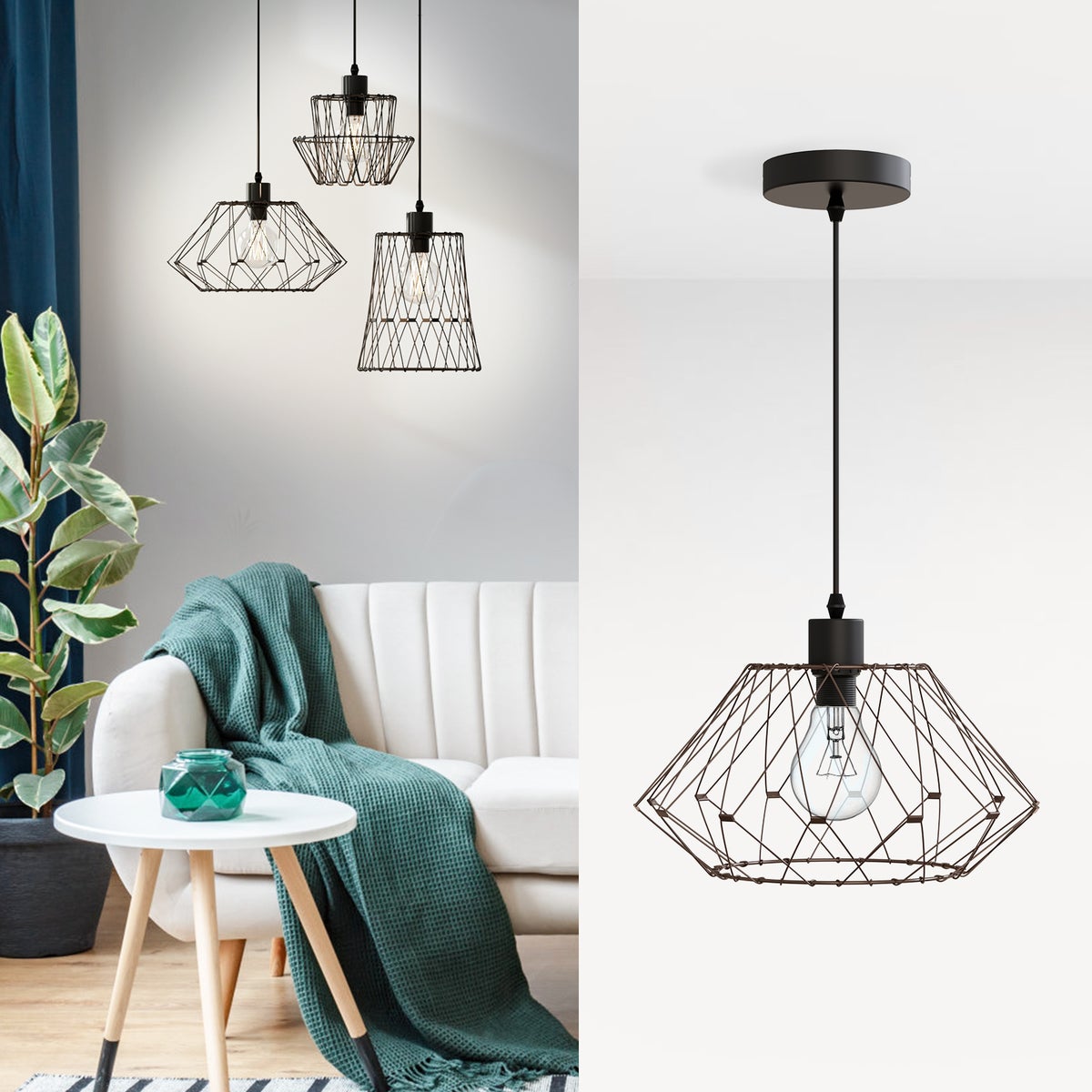 EMKE Lydia hanglamp, E27 hanglamp, retro hanglamp met 1 lamp, modern, hanglamp, metalen kap, kneedbaar, zilvergrijs metallic