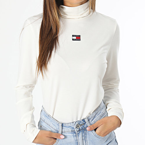 Tee Shirt Manches Longues Col Roulé Femme XS Badge 6495 Beige Clair