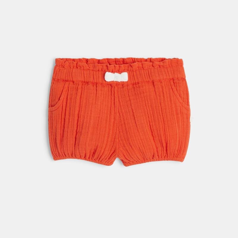 Short élastiqué gaze de coton rouge bébé fille Rouge