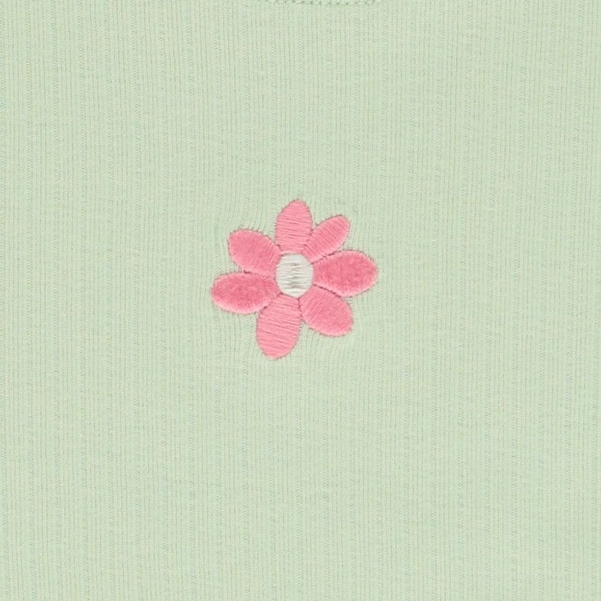 T-shirt manches courtes côtelé à fleur brodée pour fille - Vert