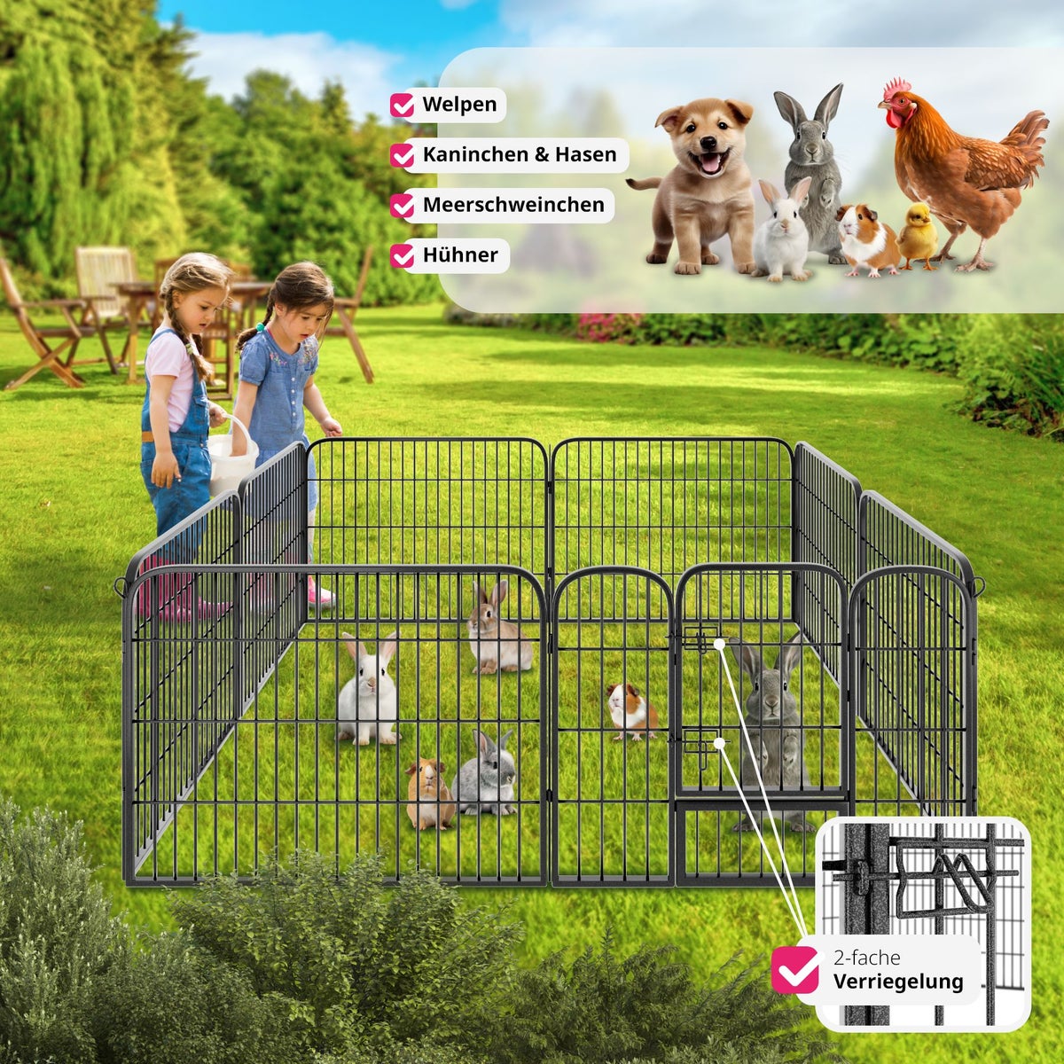 tectake Lisa 8-delige puppyren, opvouwbaar, grondverankering mogelijk