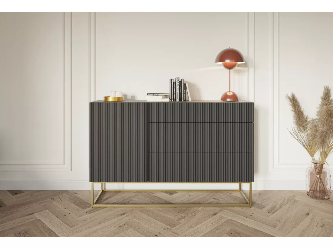 Commode à une porte avec tiroirs - 140 cm - noir - VELDIO