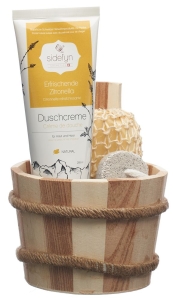 SIDEFYN Geschenkset Holzkübel Duschcreme Zitronella