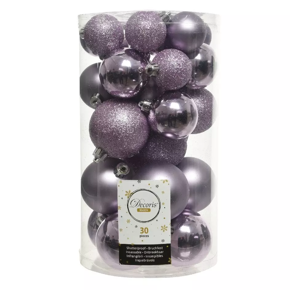 Lot de 30 boules de Noël assorties Alpine Lilas
