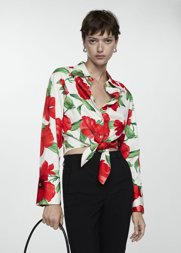 MANGO Bow printed shirt Red