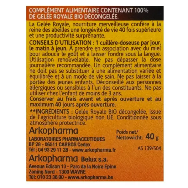 Geleia Real Orgânica Arkopharma Arkoroyal Treasures of the Hive 40g