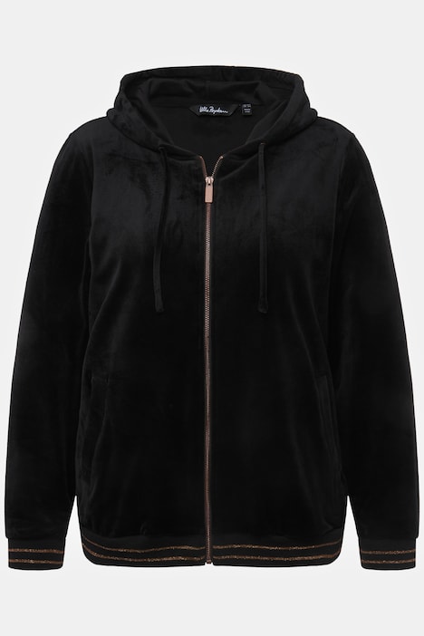 Samt-Sweatjacke, Tulpen, Kapuze, Glitzerdetails