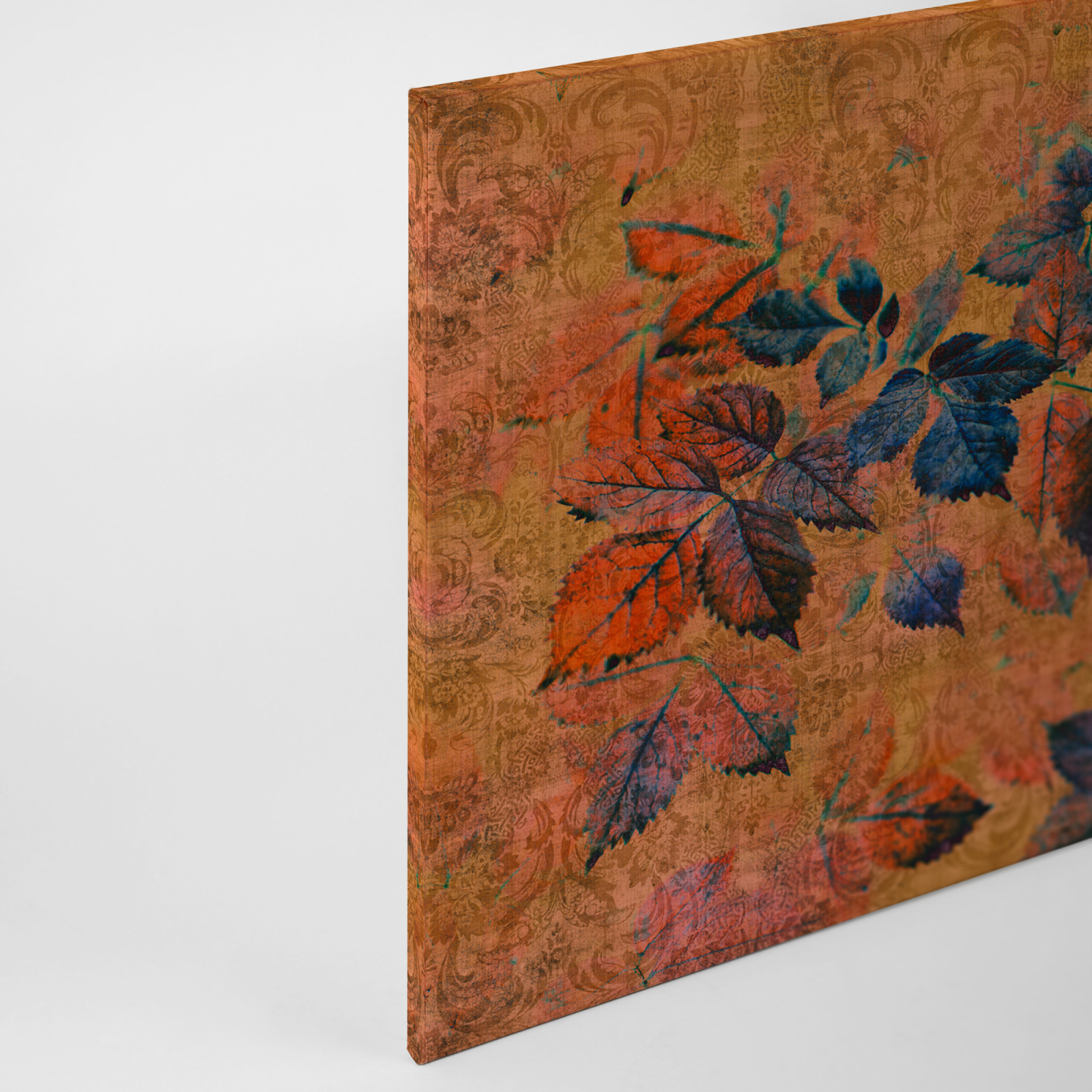 Leinwandbild FLORALDESIGN - orange-blau - 90x60 cm