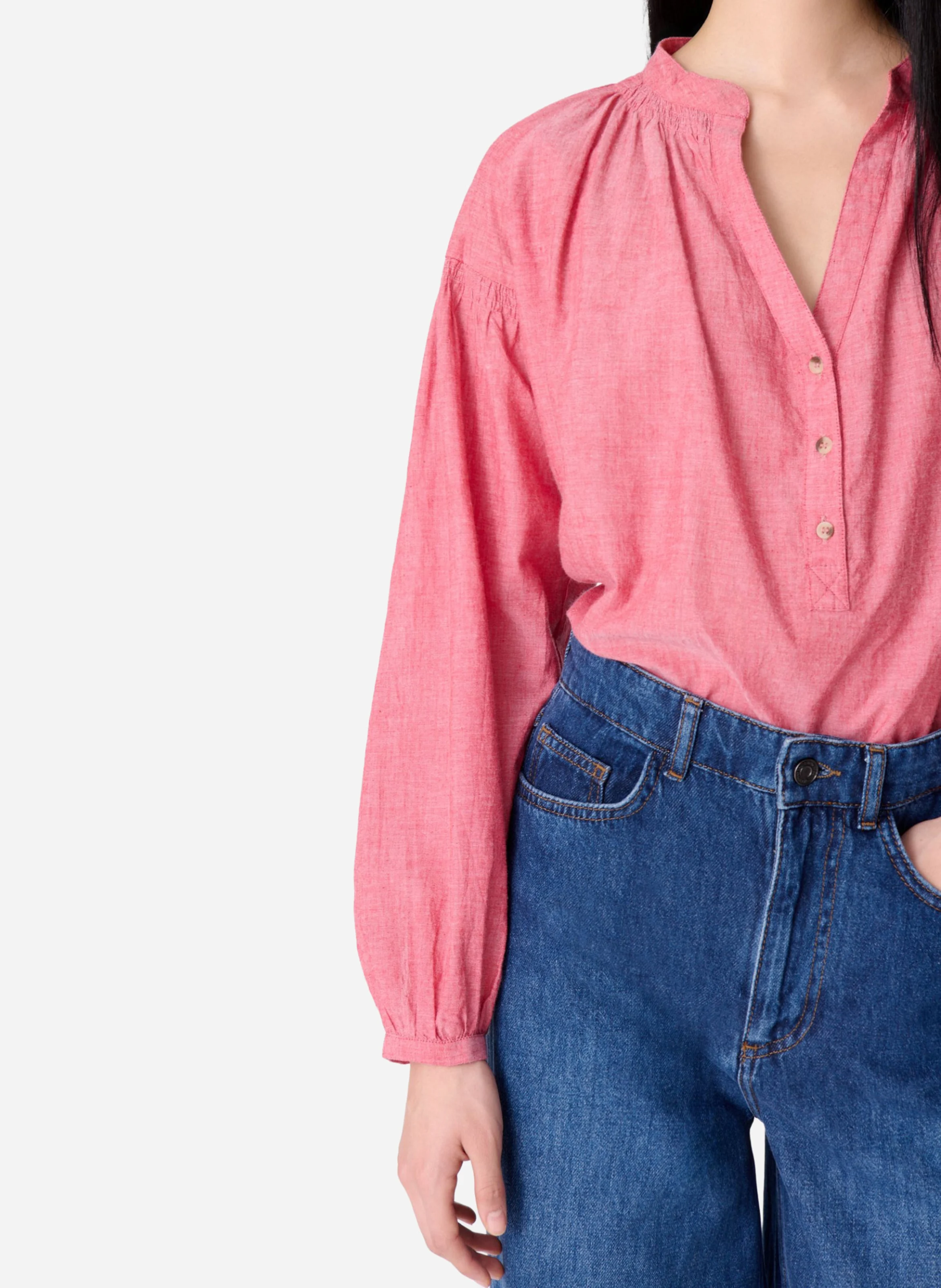 NIPOA - Blouse droite col rond en coton | Rose