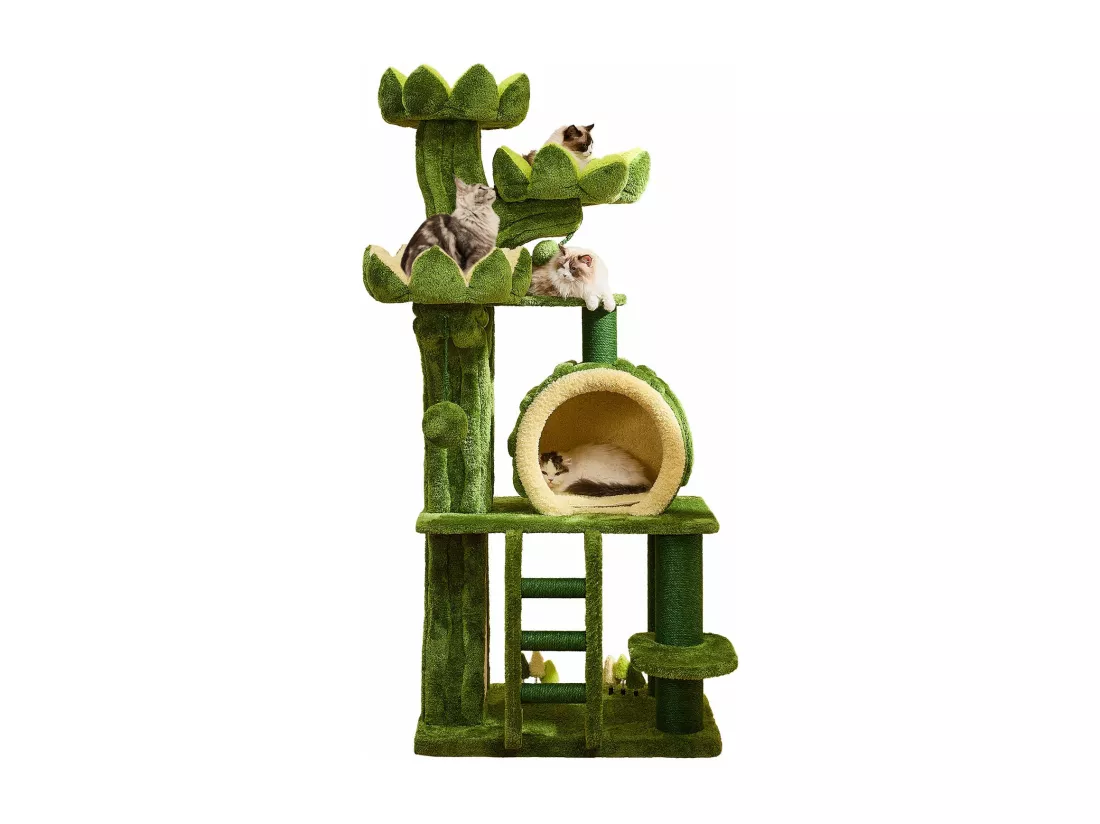 Arbre à chat en bois massif, d89.9cm×h205.9cm, vert