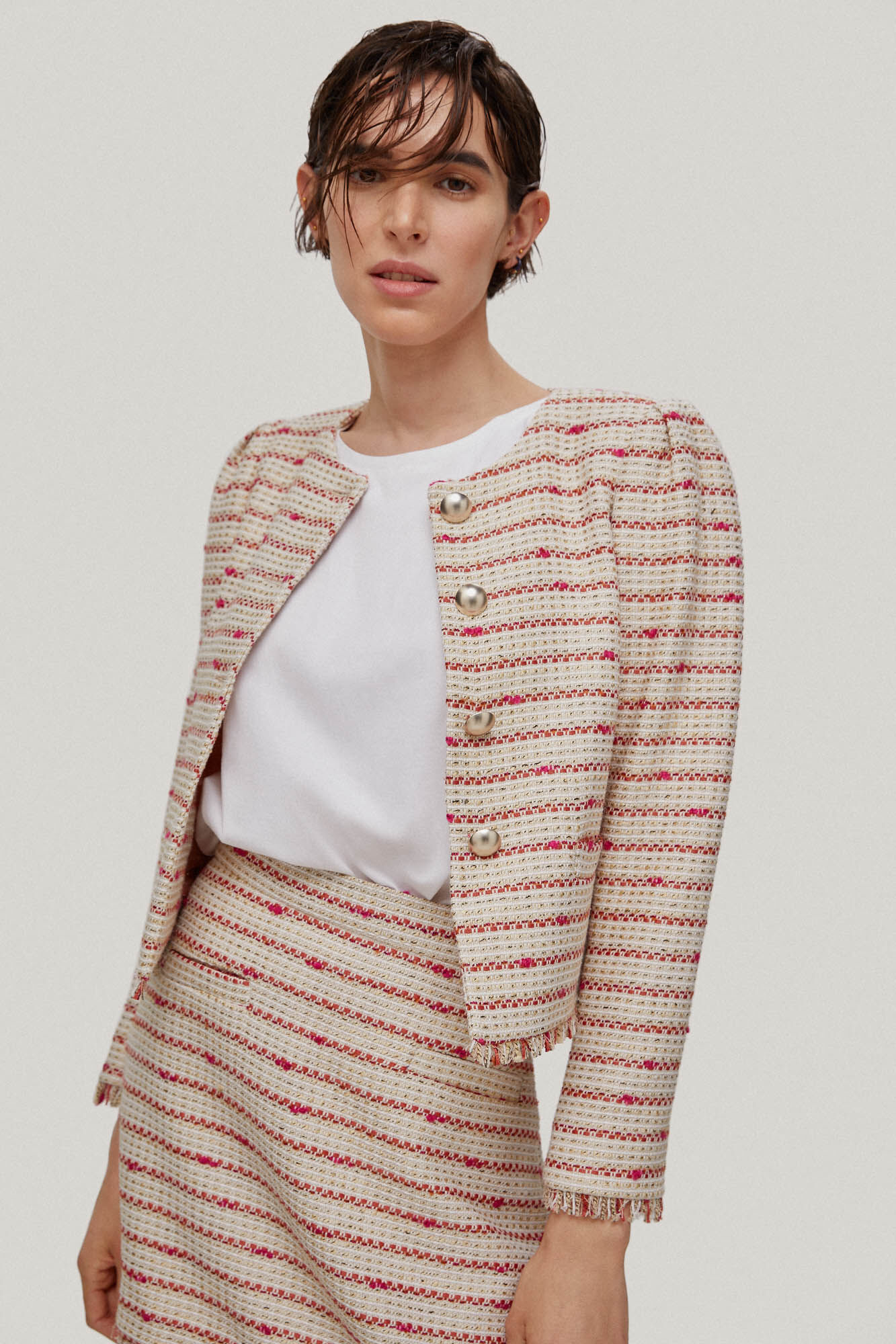 Casaco curto de tweed - marfim