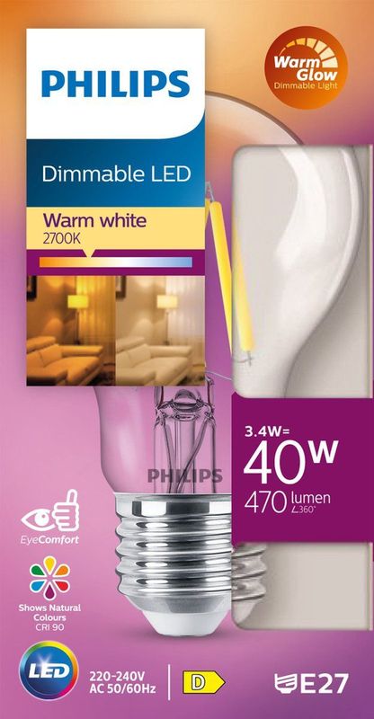 Philips - Led Classic - Dimbaar - Warmwit - E27 - Helder