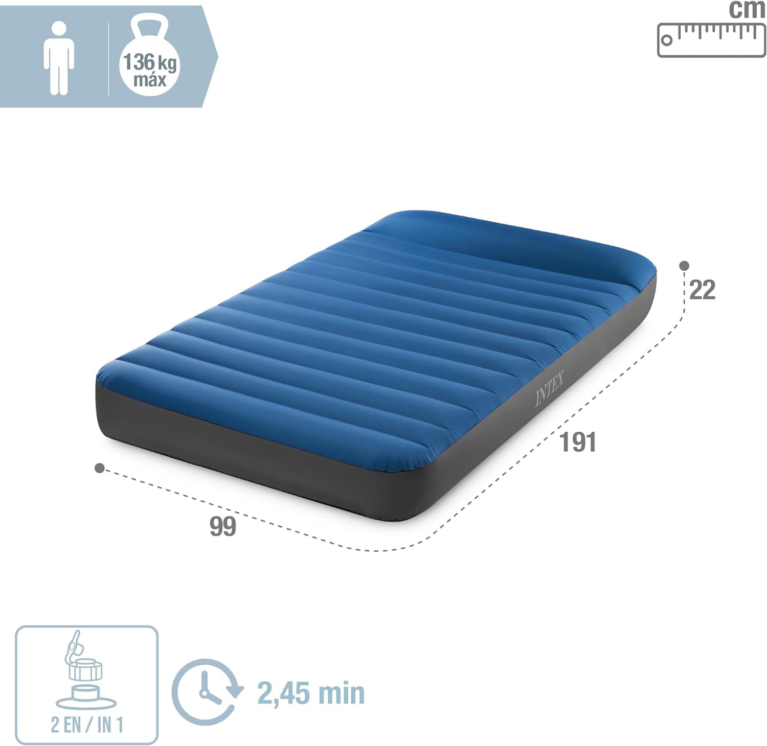 INTEX 64011 - Luftbett - Twin Dura-Beam Truaire inkl. USB-Luftpumpe (blau, 99x191x22cm) Luftmatratze Campingbett