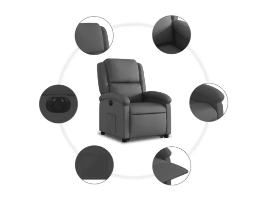 Fauteuil inclinable électrique gris cuir véritable