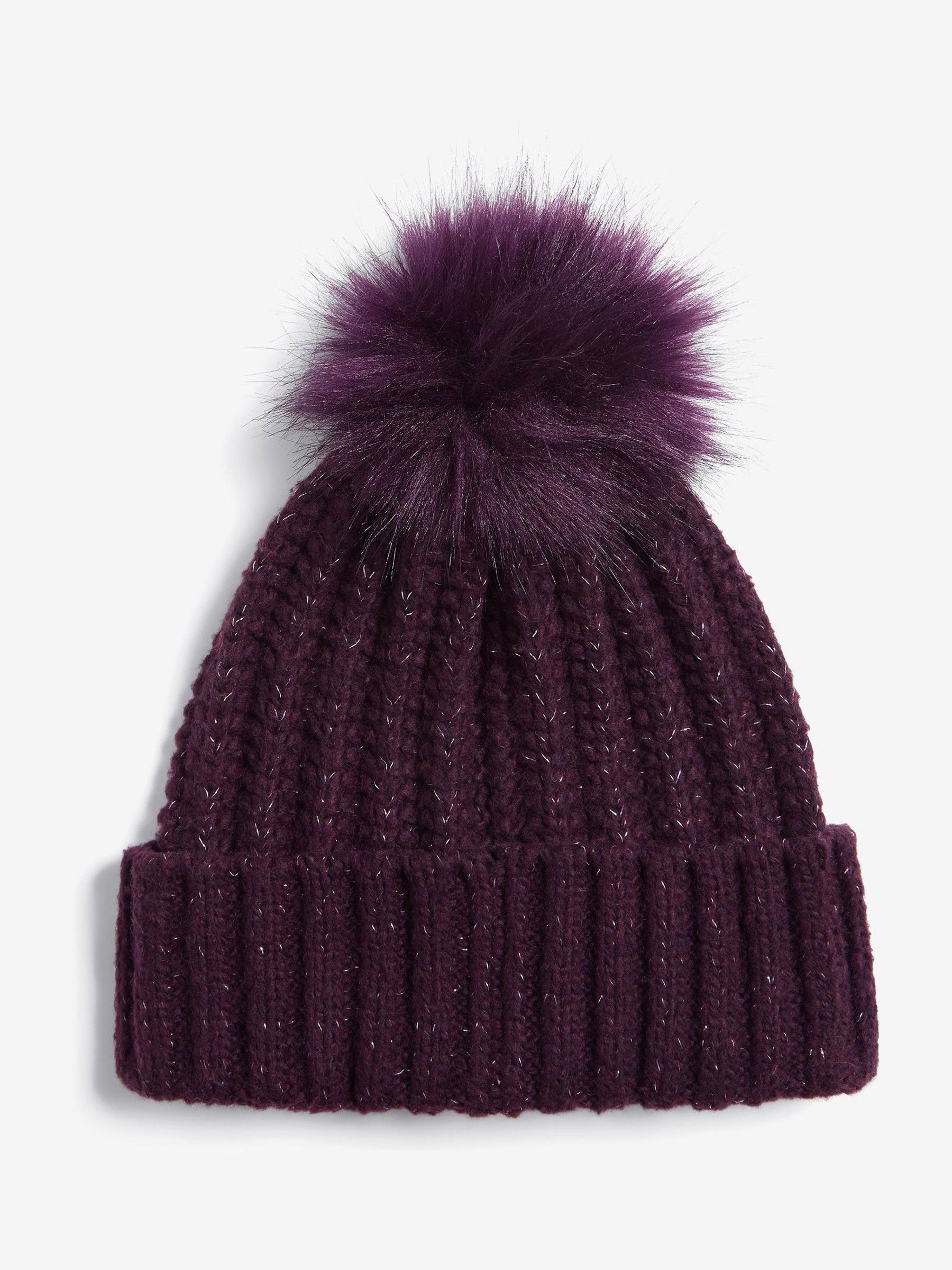 Paarsrood - Lipsy Shimmer Ribbed Pom Hat