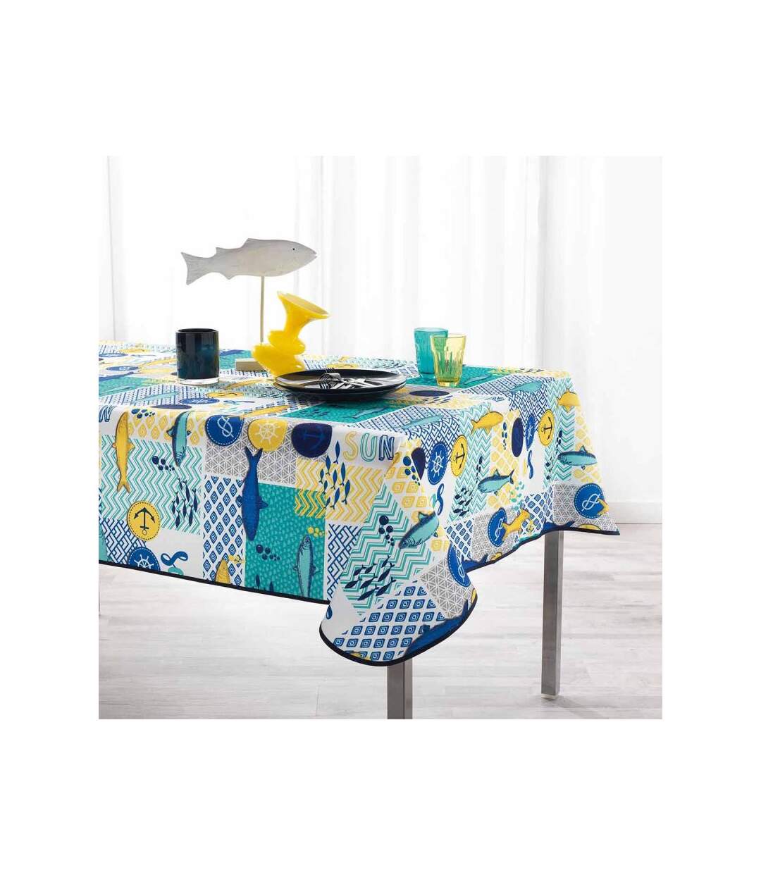 Nappe Rectangulaire Blue Lagoon 150x240cm Bleu & Blanc