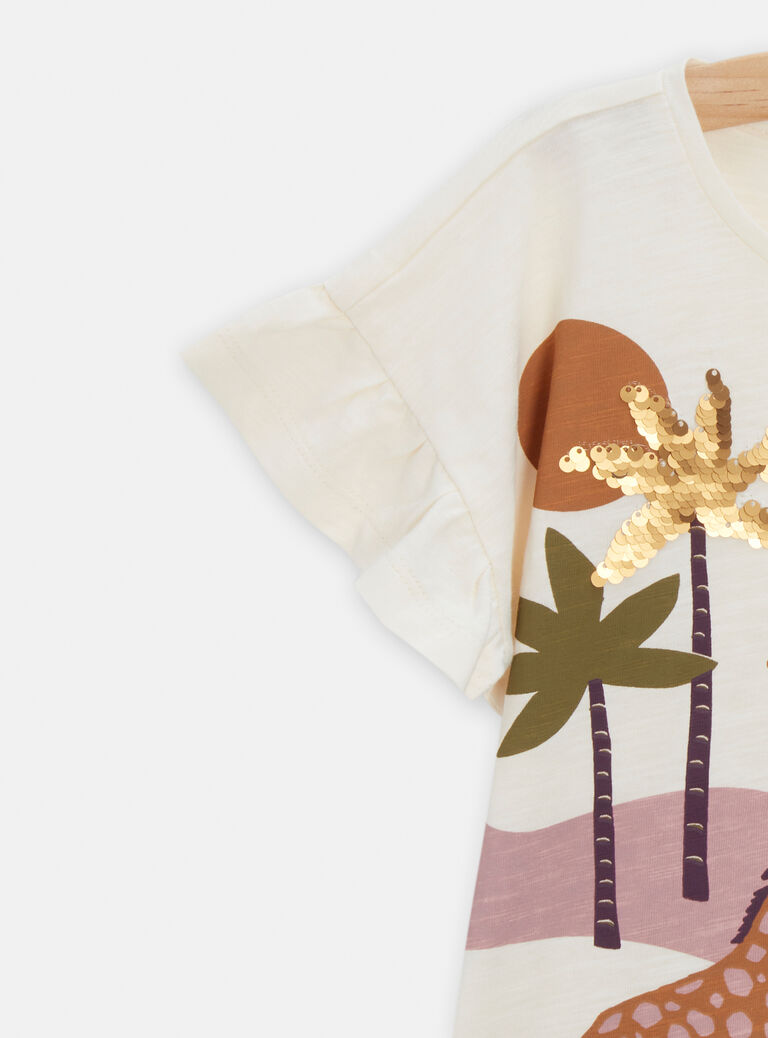 T-shirt écru animation à sequins magiques pour fille