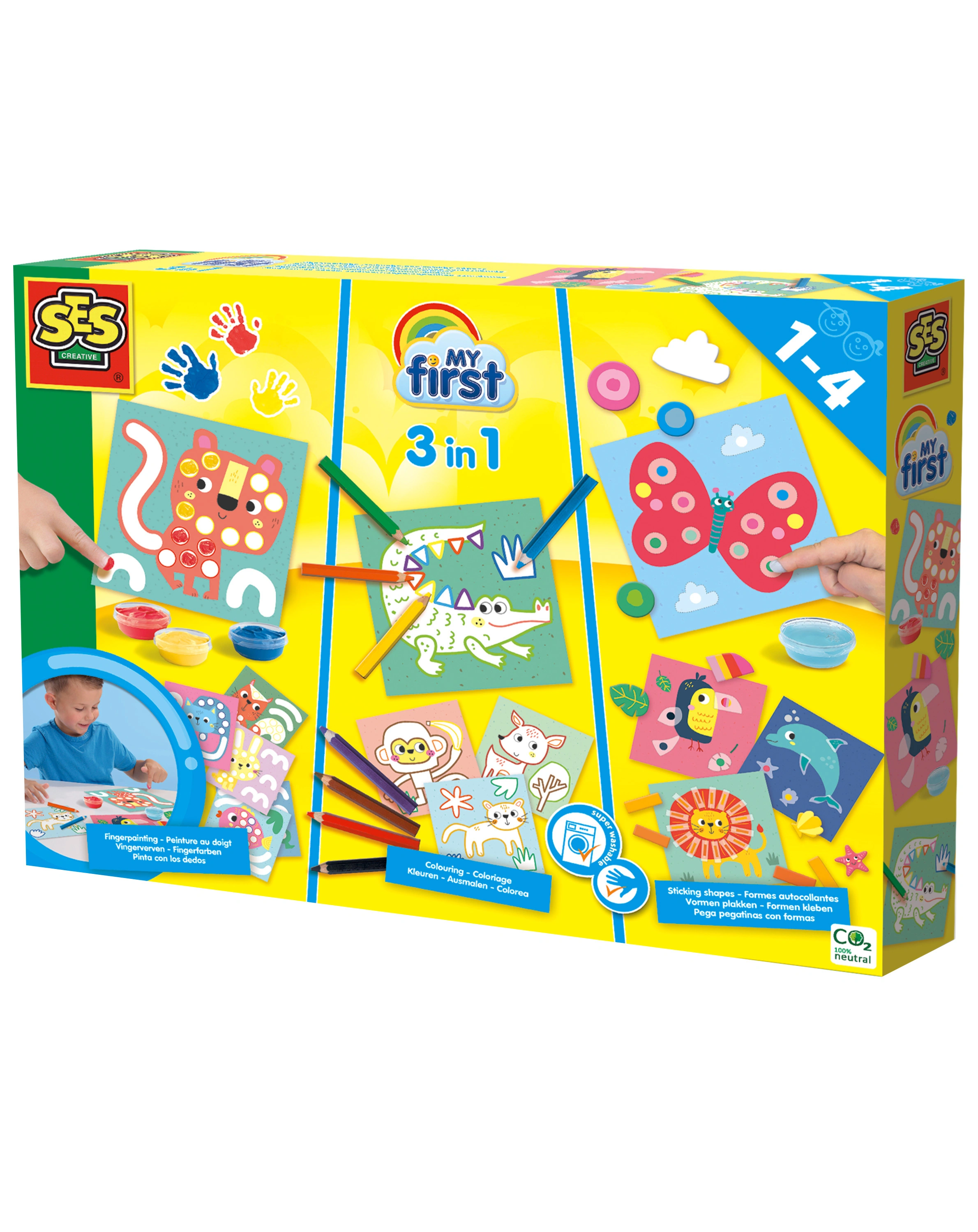 Kreativ-Set MY FIRST - 3 in 1 FINGERFARBEN, AUSMALEN UND FORMEN KLEBEN