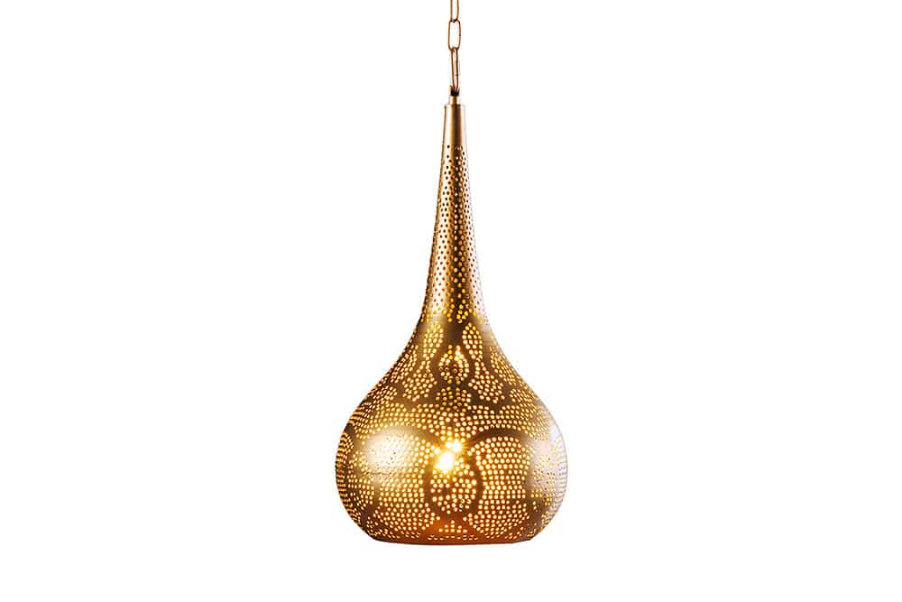 Handgefertigte Hängelampe ORIENT LIVING 50cm gold Eisen Tropfenform