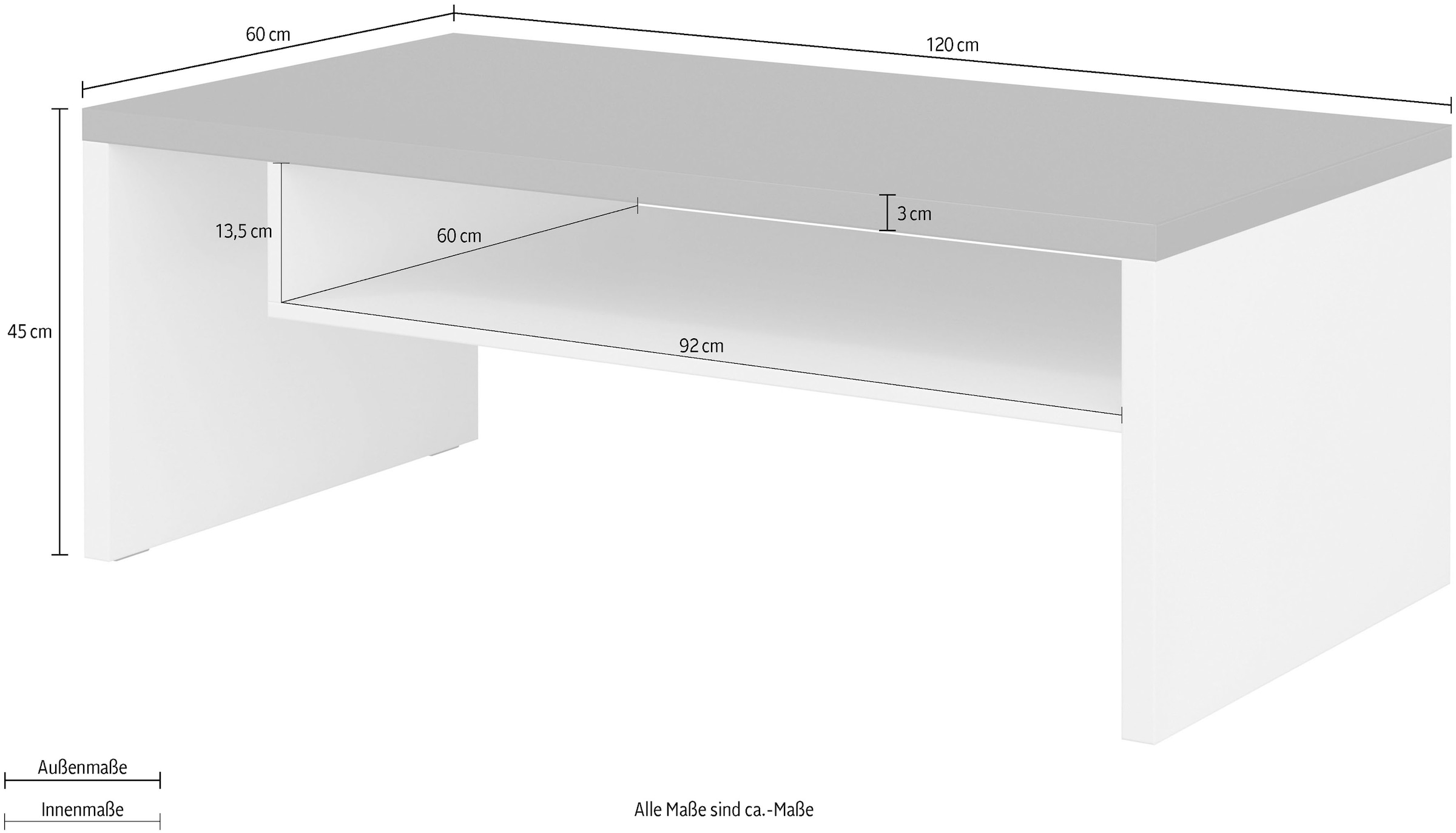 INOSIGN Couchtisch »Cross, Breite 120 cm, moderner Sofatisch für Wohnzimmer« Tisch mit offenem Fachboden
