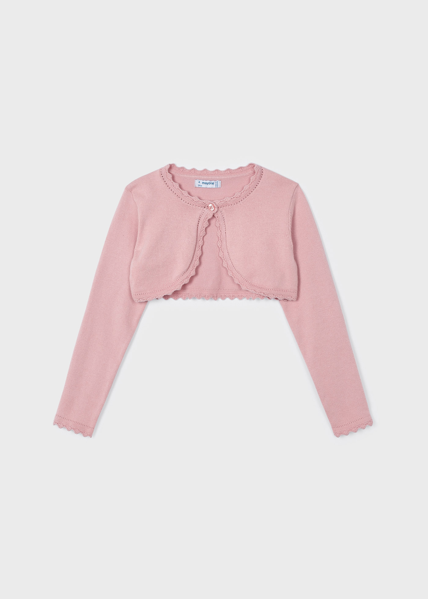 Cardigã estilo bolero em malha de algodão sustentável para meninas