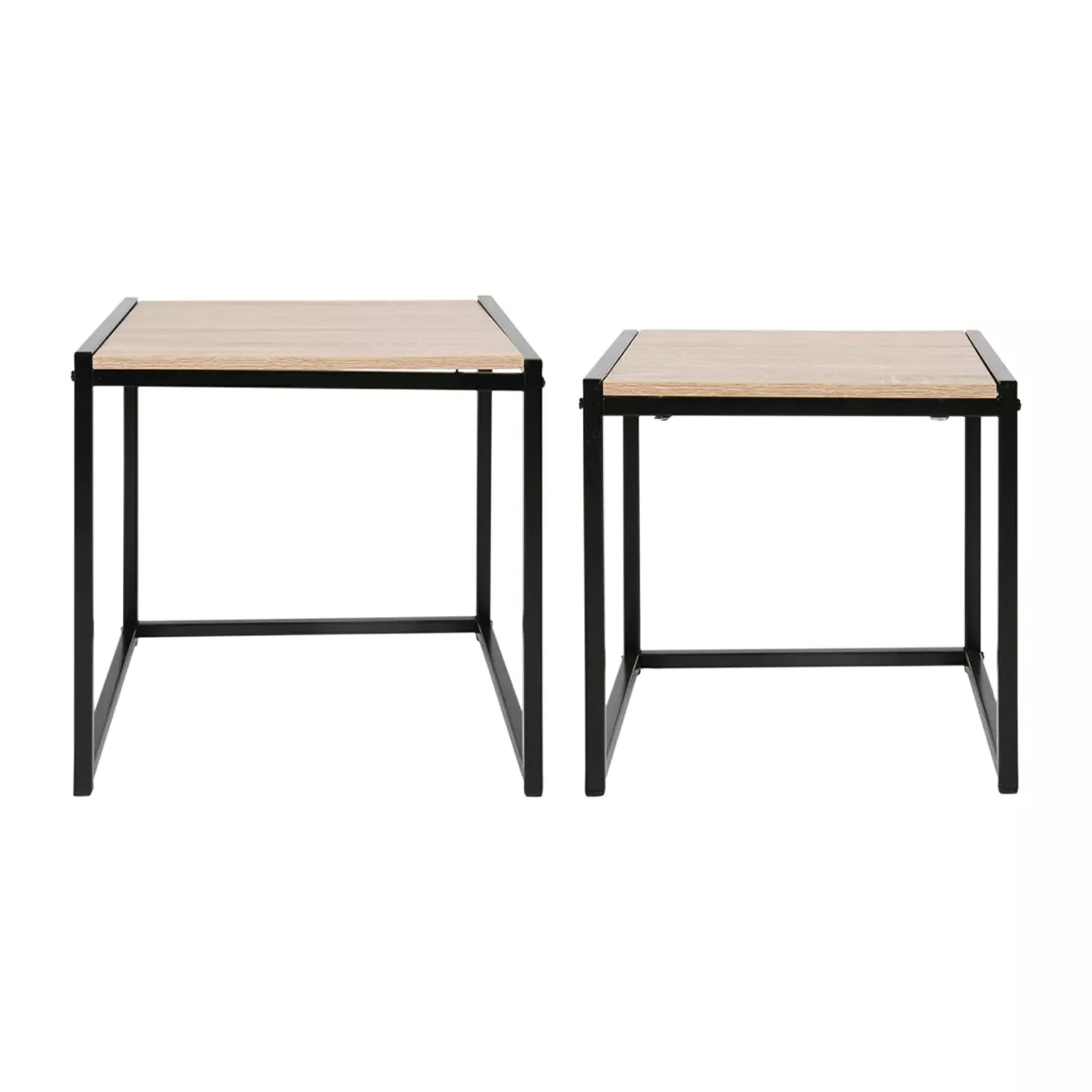 Lot de 2 tables d'appoint carrées bois et métal (H40 cm) Industriel Noir