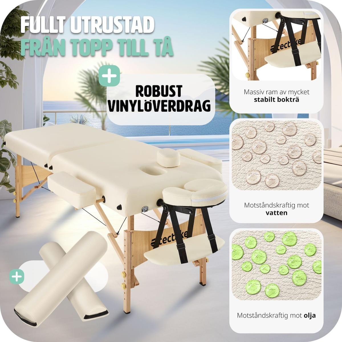 Massasjebenk 7,5cm polstring + ruller - beige