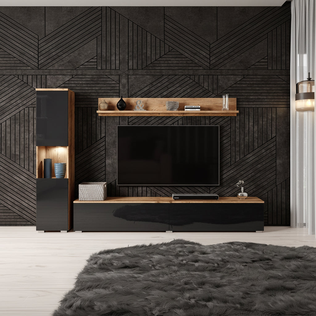 Pure - Wandmeubel - Zwart/donker eiken - 180x33x32 cm