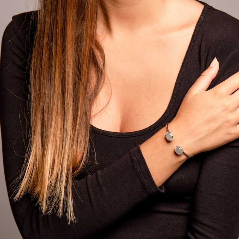 Bracelet Jonc Argent Rhodié Cristal Gris