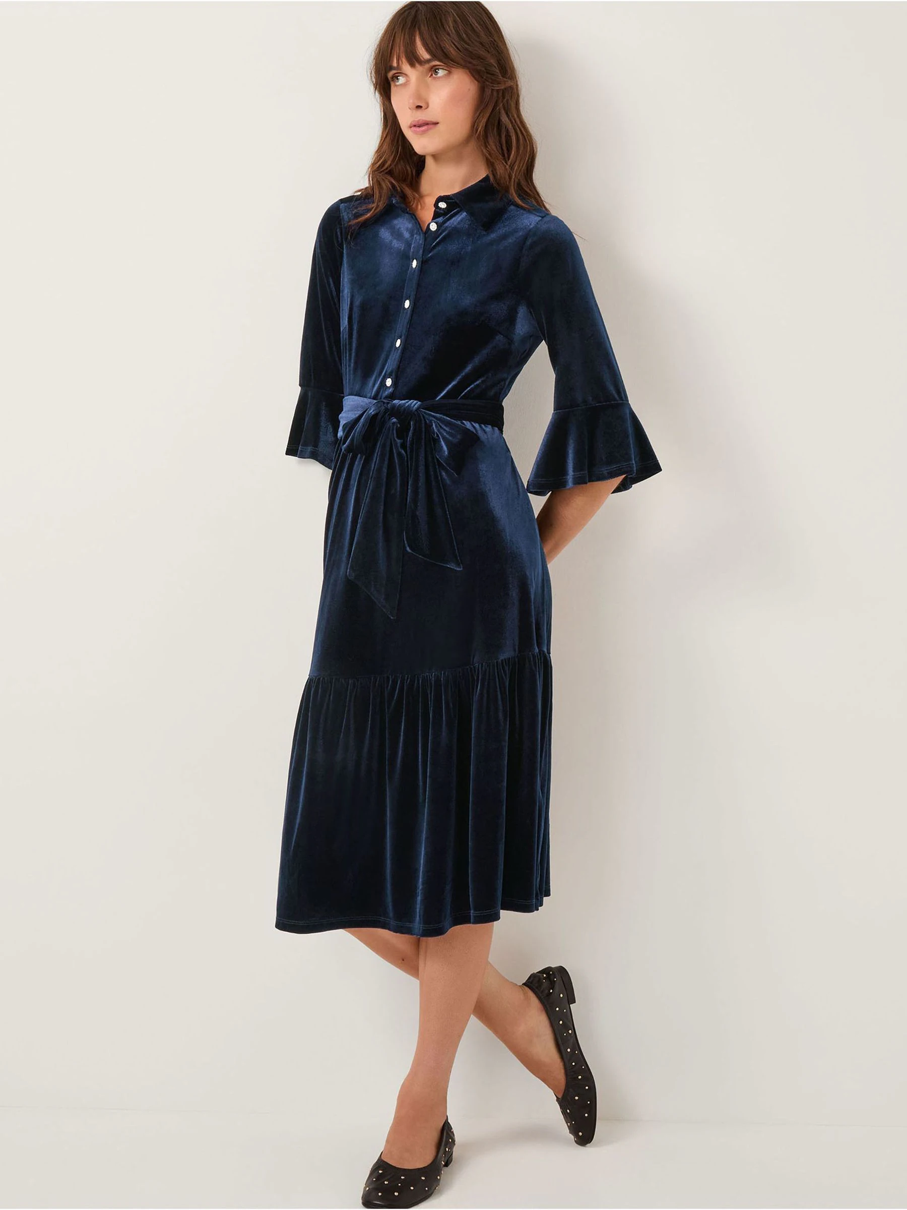 Monsoon Tanya Velvet Midi Shirt Dress
