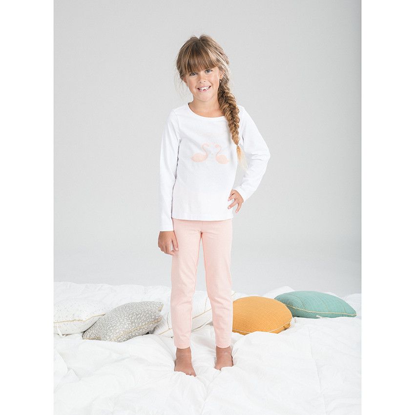 Pyjama en coton bicolore print flamants roses - Blanc