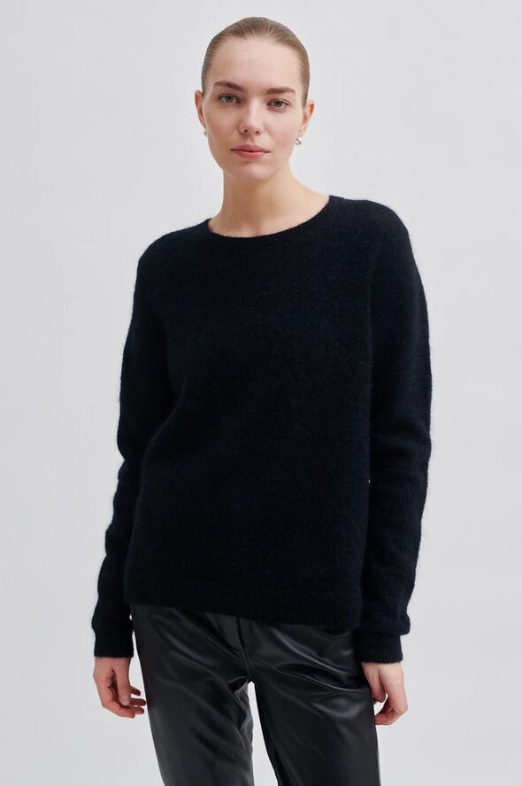 Second Female Brook Mohair Blend Knit New O-Neck Black