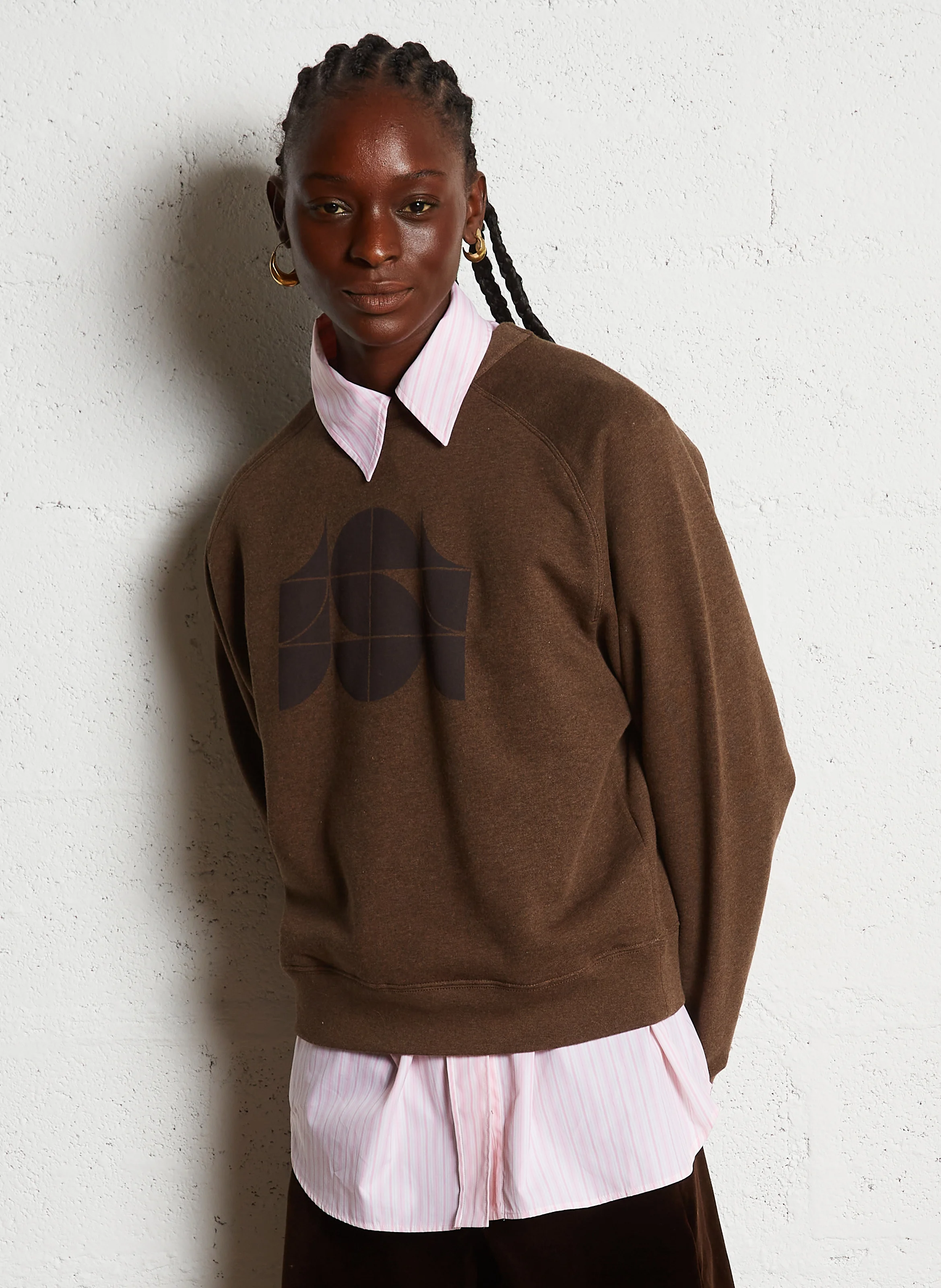 THIBAULT - Sweat col rond oversize en coton bio | Marron