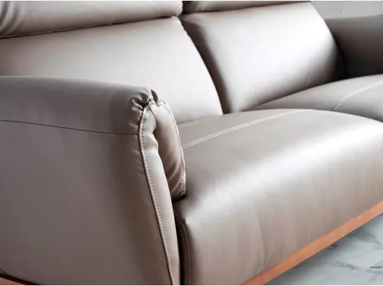 Canapé 2 places contemporain capitonné bois noyer et cuir Bima-Couleur Aqua 11 Camel