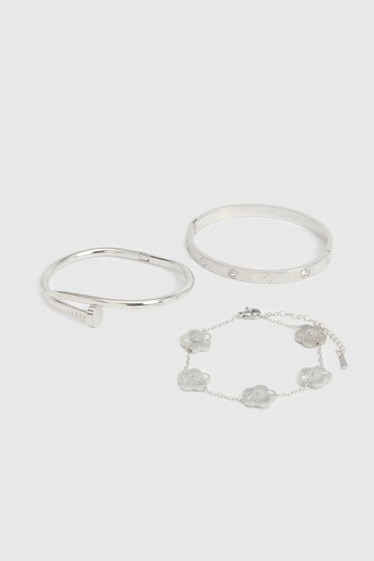 boohoo Lot de 3 bracelets à détails argentés