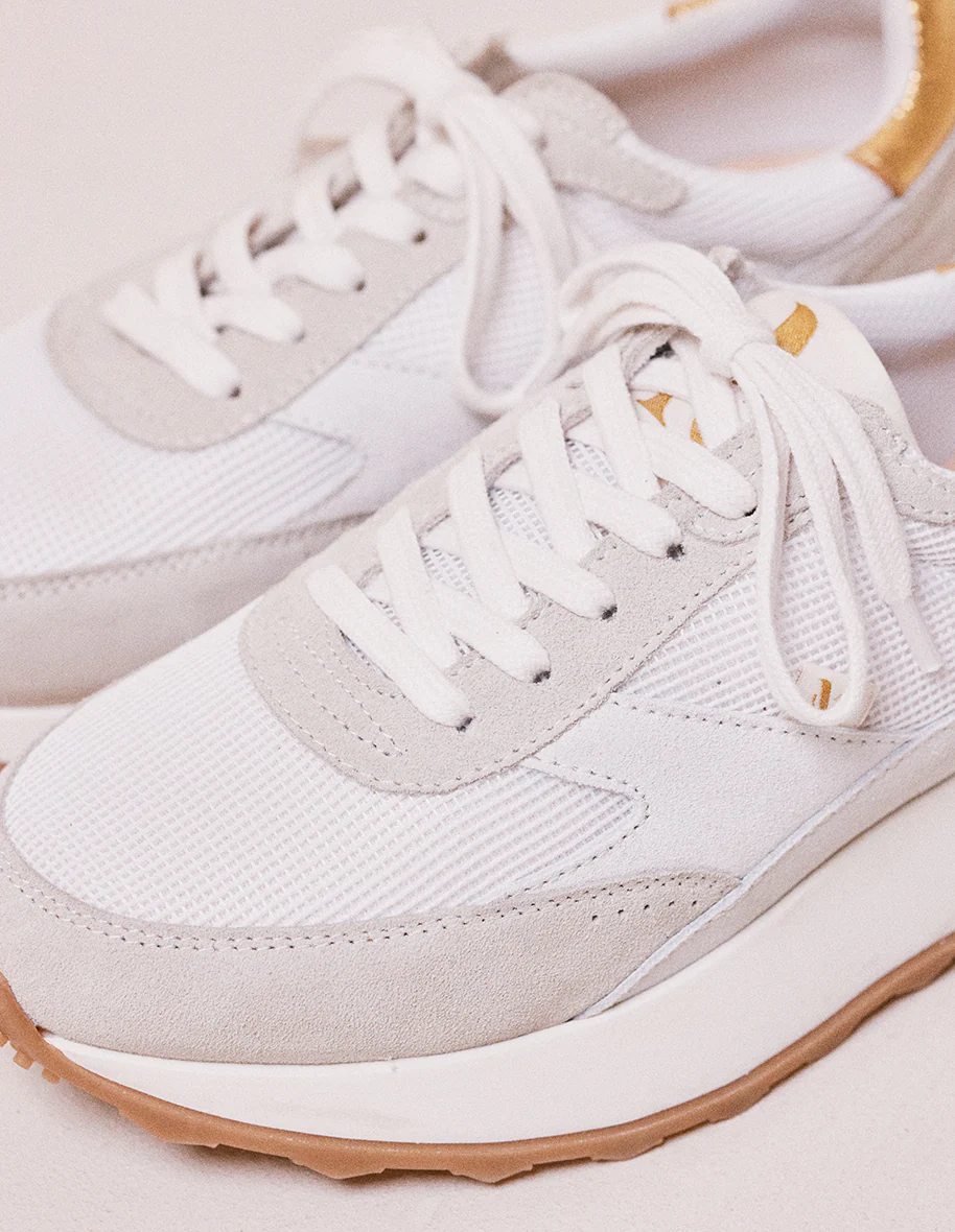 Baskets basses Yaelle - Suède et mesh blanc et doré