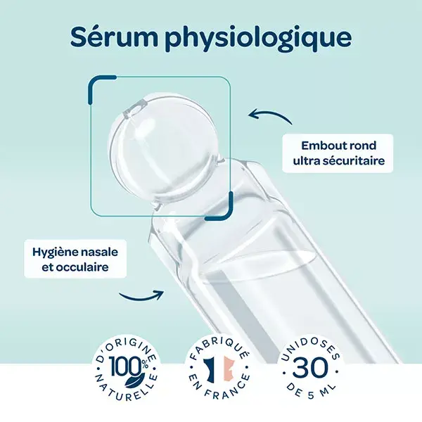 Biolane - Soin Sérum Physiologique - Embout rond sécurité - 30 unidoses de 5ml