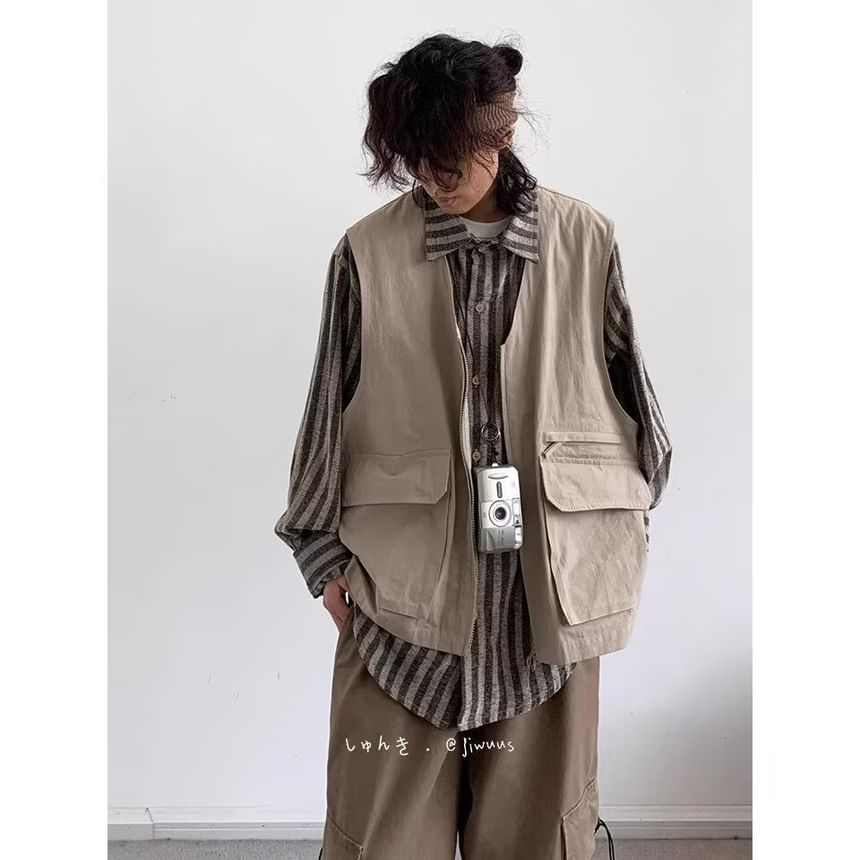 Real Boy - V-hals vest met rits en effen zakken