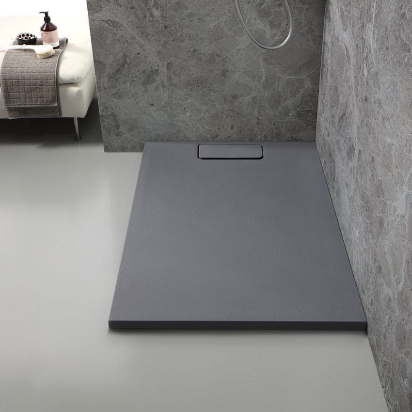 Mineraal gegoten douchebak 70x100 antracietgrijs steenlook | Mart